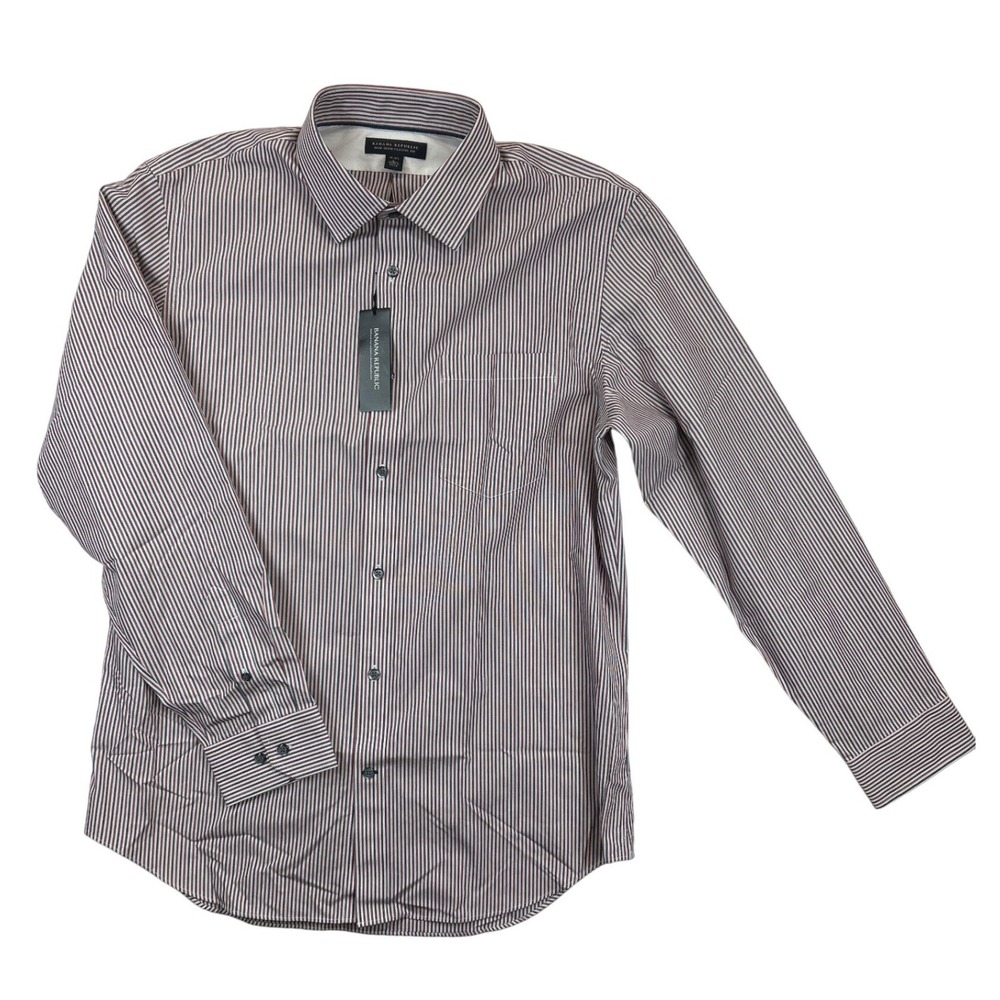 Banana Republic Dress Shirt Mens‎ L Blue Red Stripe Non Iron Classic Fit NWT